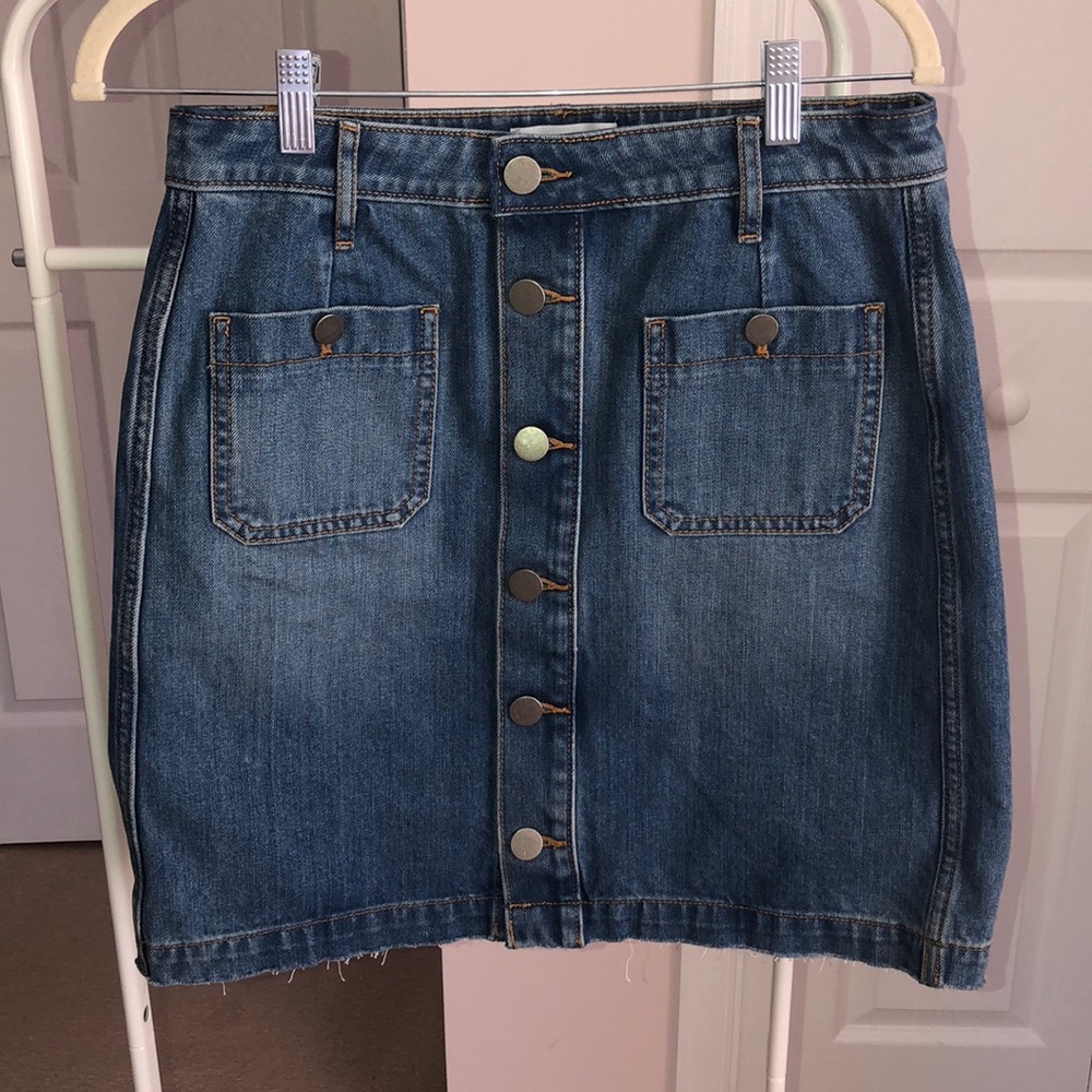 Button Front Denim Skirt